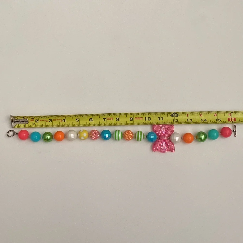 Sparkly Pink Bow Chunky Bubblegum Beaded Necklace